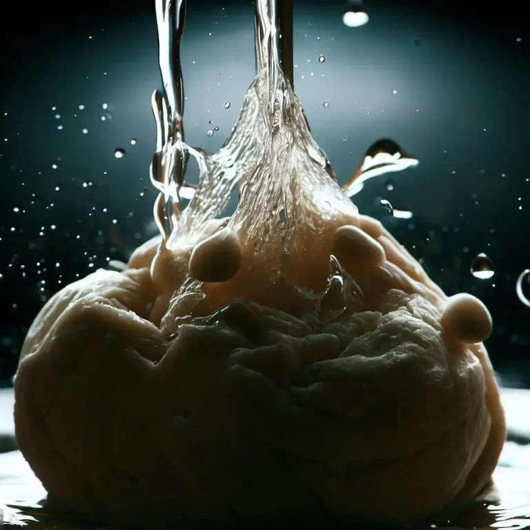 תמונה שמדגימה הידרציה של בצק עם מים שנשפכים עליו