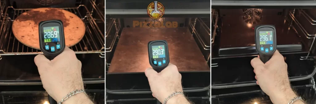 תמונה של מדידת טמפרטורה של משטחי אפייה שונים